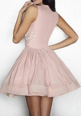 A-Line Chiffon Homecoming Dress with Scalloped Neck and Appliqued Sleeveless Hem - 27Dress